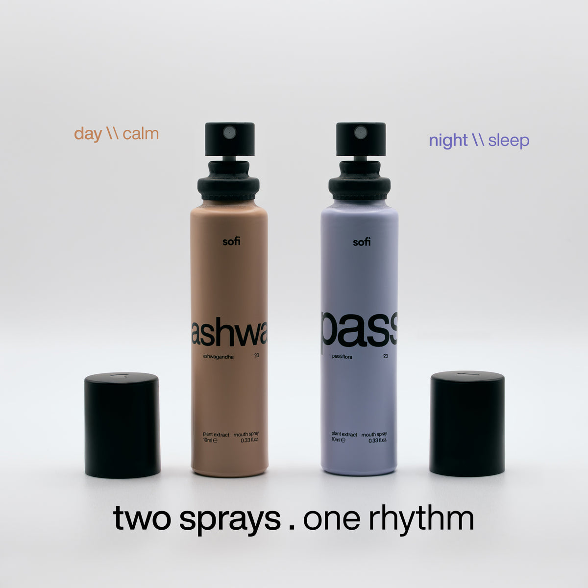 sofi day and night sprays styled with a yoga mat, cork blocks, and water bottle